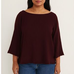 EILEEN FISHER Raisin Purple Organic 3/4 Sleeve Guaze Top-LP